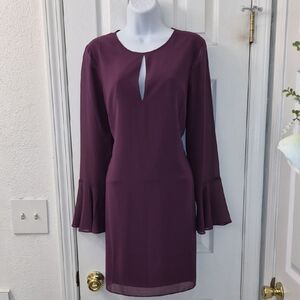 Venus Elegant Plum Purple Bell Sleeve Dress Sexy Cut-out Size 6 NWOT